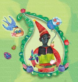 Hajji Firuz is a fictional character in Iranian folklore who appears in the streets by the beginning of Nowruz. His face is covered in soot, and he is clad in bright red clothes and a felt hat. He dances through the streets while singing and playing a tambourine. Haji Firouz-98